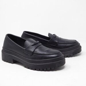 Patina Women Portland Leather Black Chunky Platform Loafers Shoes Size 7